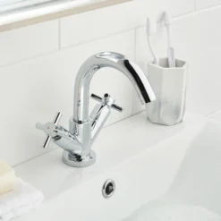 Bristan Nurture Standard Chrome Effect Deck-mounted Manual Basin Mixer Tap -Crystal Bathware bristan nurture standard chrome effect deck mounted manual basin mixer tap5014868068121 04i BQ