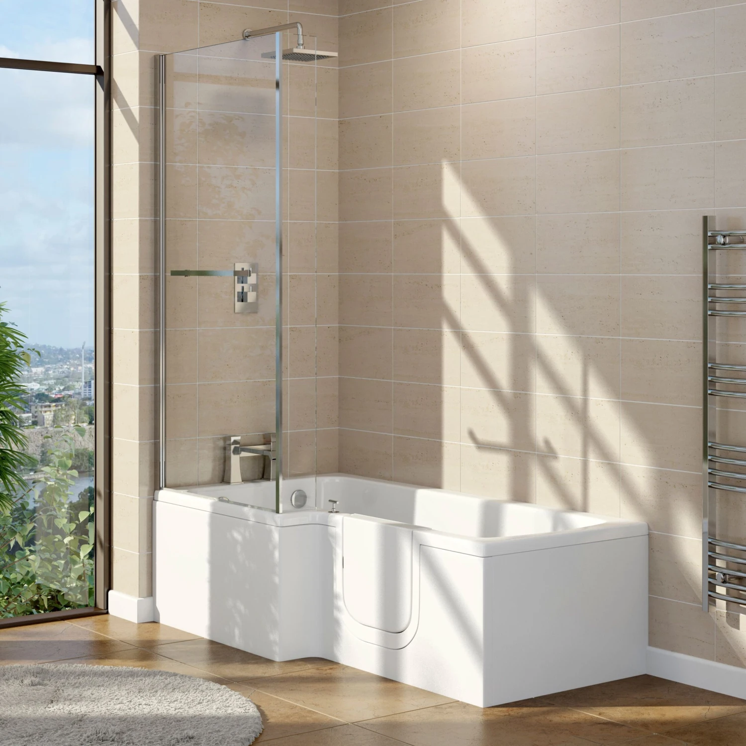 Cooke & Lewis Acrylic Right-handed L-shaped Walk-in White Shower 0 Tap Hole Bath (L)1700mm (W)850mm 4 Cooke & Lewis Acrylic Right-handed L-shaped Walk-in White Shower 0 Tap Hole Bath (L)1700mm (W)850mm - Image 2