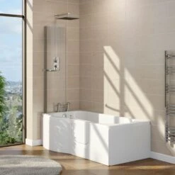 Cooke & Lewis Acrylic Right-handed P-shaped Walk-in White Shower 0 Tap Hole Bath (L)1675mm (W)850mm -Crystal Bathware cooke lewis acrylic right handed p shaped walk in white shower 0 tap hole bath l 1675mm w 850mm3663602111634 01i bq