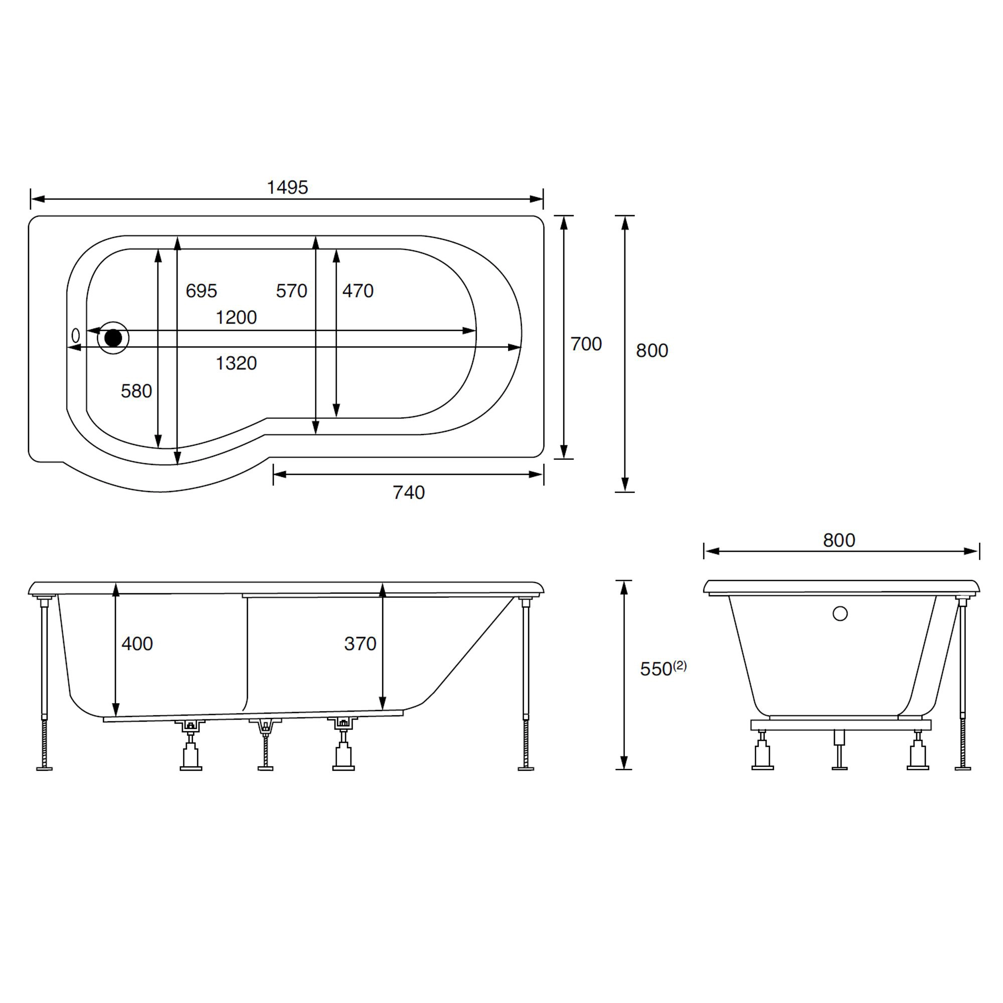 Cooke & Lewis Adelphi Acrylic Left-handed P-shaped White Shower 0 Tap Hole Bath (L)1495mm (W)800mm 8 Cooke & Lewis Adelphi Acrylic Left-handed P-shaped White Shower 0 Tap Hole Bath (L)1495mm (W)800mm - Image 6