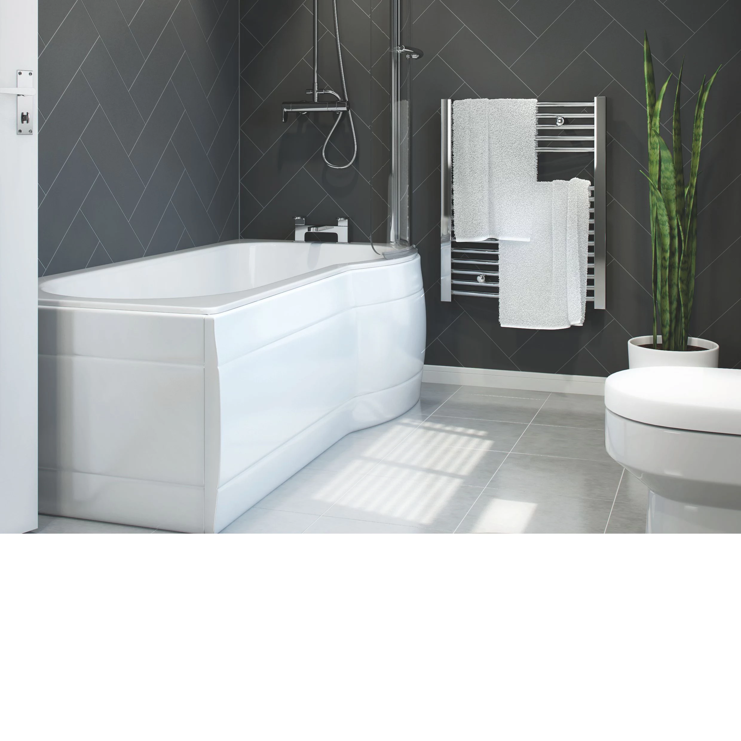 Cooke & Lewis Adelphi Acrylic Left-handed P-shaped White Shower 0 Tap Hole Bath (L)1495mm (W)800mm 7 Cooke & Lewis Adelphi Acrylic Left-handed P-shaped White Shower 0 Tap Hole Bath (L)1495mm (W)800mm - Image 5