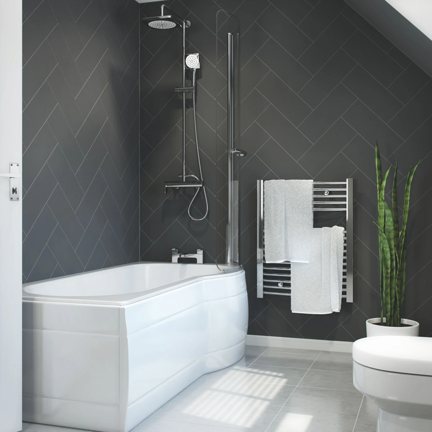 Cooke & Lewis Adelphi Acrylic Right-handed P-shaped White Shower 0 Tap Hole Bath (L)1495mm (W)800mm 6 Cooke & Lewis Adelphi Acrylic Right-handed P-shaped White Shower 0 Tap Hole Bath (L)1495mm (W)800mm - Image 4