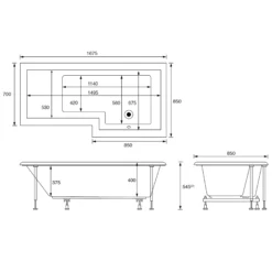 Cooke & Lewis Adelphi L-shaped 6 Shower Bath, Panel, Screen & Air Spa Set, (L)1675mm (W)850mm 15 Cooke & Lewis Adelphi L-shaped 6 Shower Bath, Panel, Screen & Air Spa Set, (L)1675mm (W)850mm -Crystal Bathware cooke lewis adelphi l shaped 6 shower bath panel screen air spa set l 1675mm w 850mm3663602248347 01t bq