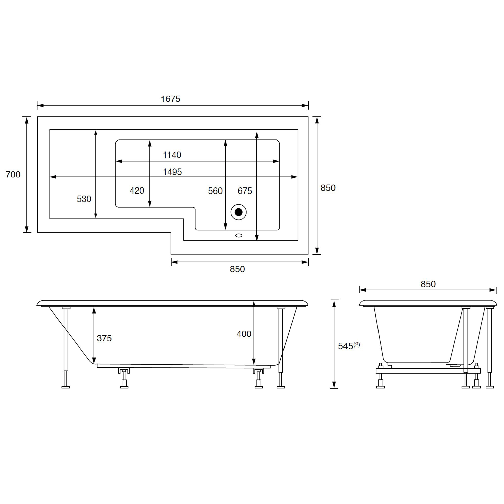 Cooke & Lewis Adelphi L-shaped Shower Bath, Panel & Screen Set, (L)1675mm (W)850mm 8 Cooke & Lewis Adelphi L-shaped Shower Bath, Panel & Screen Set, (L)1675mm (W)850mm - Image 6
