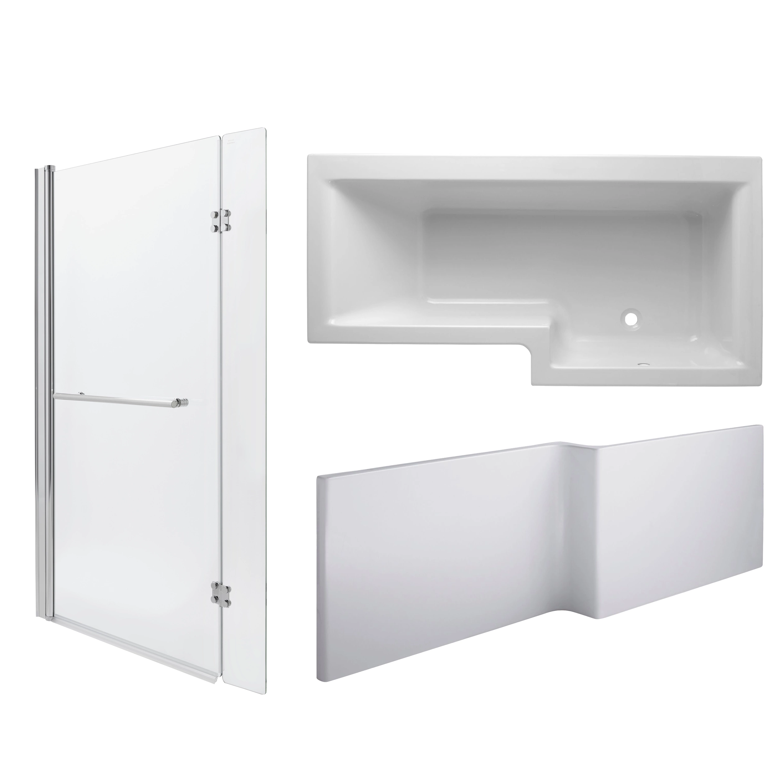 Cooke & Lewis Adelphi L-shaped Shower Bath, Panel & Screen Set, (L)1675mm (W)850mm 3 Cooke & Lewis Adelphi L-shaped Shower Bath, Panel & Screen Set, (L)1675mm (W)850mm