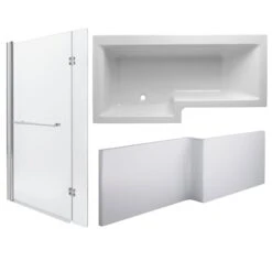 Cooke & Lewis Adelphi L-shaped Shower Bath, Panel & Wellness System Set, (L)1675mm (W)850mm