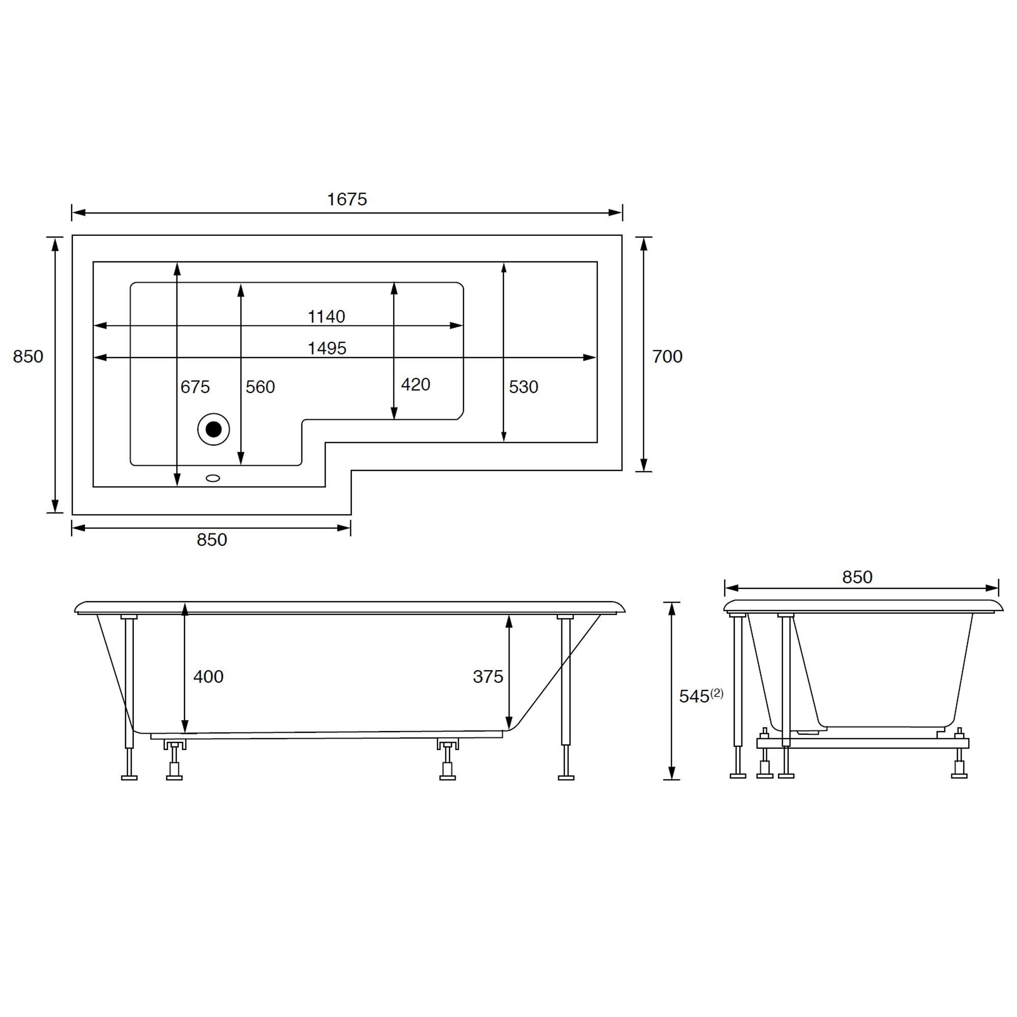 Cooke & Lewis Adelphi Left-handed Acrylic 12 Shower Bath, Panel, Screen & Air Spa Set, (L)1675mm (W)850mm 8 Cooke & Lewis Adelphi Left-handed Acrylic 12 Shower Bath, Panel, Screen & Air Spa Set, (L)1675mm (W)850mm - Image 6