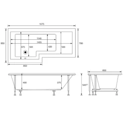 Cooke & Lewis Adelphi Supercast Acrylic Left-handed L-shaped White Shower 0 Tap Hole Bath (L)1675mm (W)850mm -Crystal Bathware cooke lewis adelphi supercast acrylic left handed l shaped white shower 0 tap hole bath l 1675mm w 850mm04060611 01t