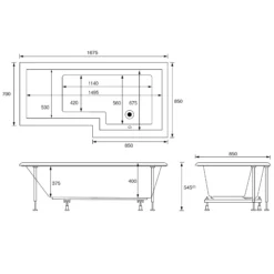 Cooke & Lewis Adelphi Supercast Acrylic Right-handed L-shaped White Shower 0 Tap Hole Bath (L)1675mm (W)850mm 9 Cooke & Lewis Adelphi Supercast Acrylic Right-handed L-shaped White Shower 0 Tap Hole Bath (L)1675mm (W)850mm -Crystal Bathware cooke lewis adelphi supercast acrylic right handed l shaped white shower 0 tap hole bath l 1675mm w 850mm04060628 01t