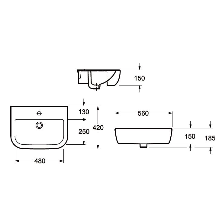Cooke & Lewis Affini White Square Semi-recessed Basin (W)56cm 6 Cooke & Lewis Affini White Square Semi-recessed Basin (W)56cm - Image 4