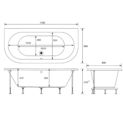 Cooke & Lewis Helena Supercast Acrylic Oval White Curved 0 Tap Hole Bath (L)1700mm (W)800mm -Crystal Bathware cooke lewis helena supercast acrylic oval white curved 0 tap hole bath l 1700mm w 800mm04060659 01t