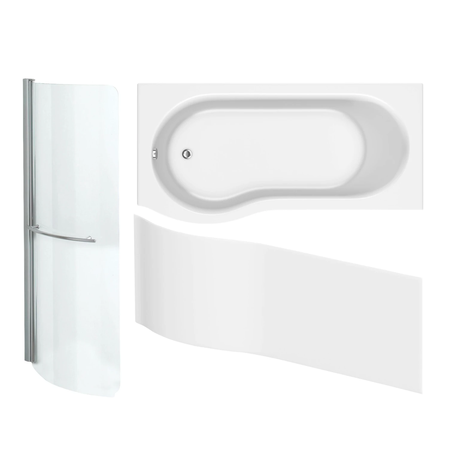 Cooke & Lewis Left-handed Reversible P-shaped Shower Bath, Panel & Screen Set 3 Cooke & Lewis Left-handed Reversible P-shaped Shower Bath, Panel & Screen Set
