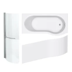 Cooke & Lewis Right-handed Reversible P-shaped Shower Bath, Panel & Screen Set