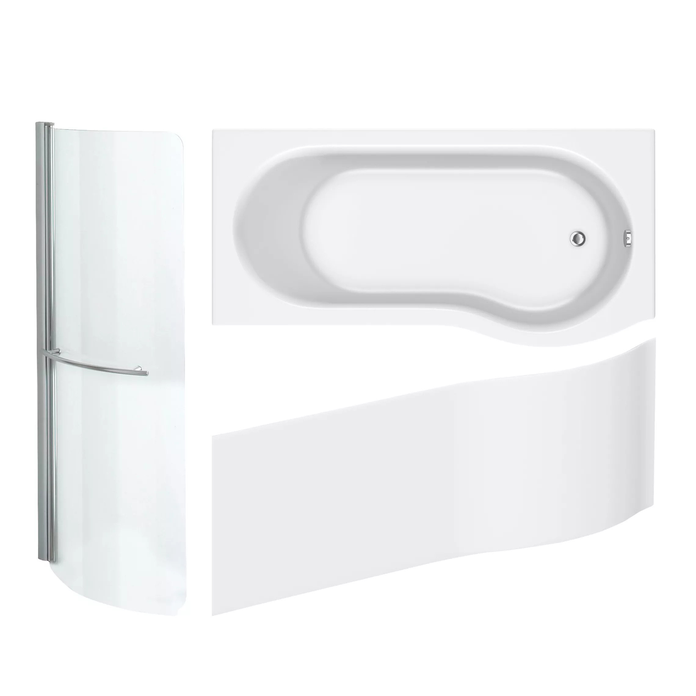 Cooke & Lewis Right-handed Reversible P-shaped Shower Bath, Panel & Screen Set 3 Cooke & Lewis Right-handed Reversible P-shaped Shower Bath, Panel & Screen Set