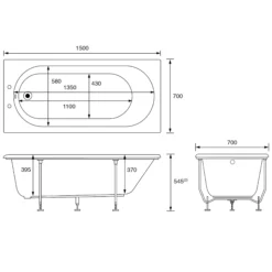Cooke & Lewis Shaftesbury Acrylic Rectangular White Straight 2 Tap Hole Bath (L)1500mm (W)700mm -Crystal Bathware cooke lewis shaftesbury acrylic rectangular white straight 2 tap hole bath l 1500mm w 700mm03831984 01t