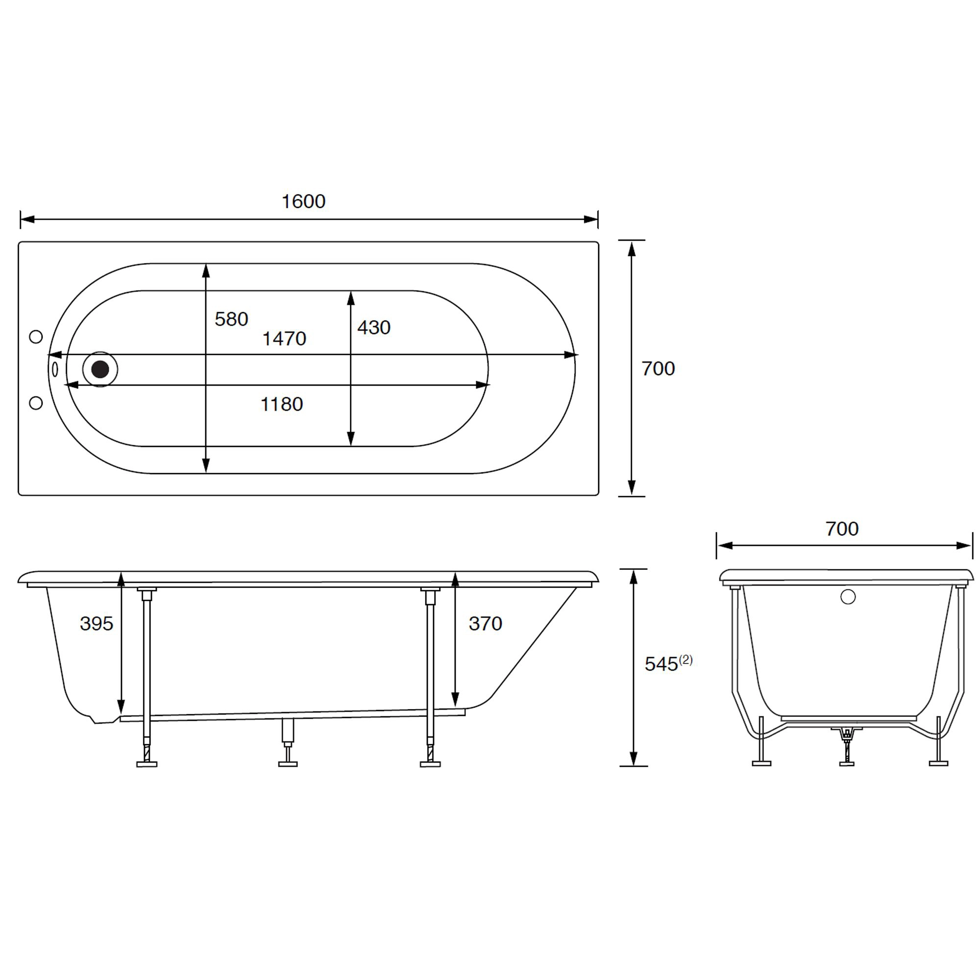 Cooke & Lewis Shaftesbury Acrylic Rectangular White Straight 2 Tap Hole Bath (L)1600mm (W)700mm 6 Cooke & Lewis Shaftesbury Acrylic Rectangular White Straight 2 Tap Hole Bath (L)1600mm (W)700mm - Image 4