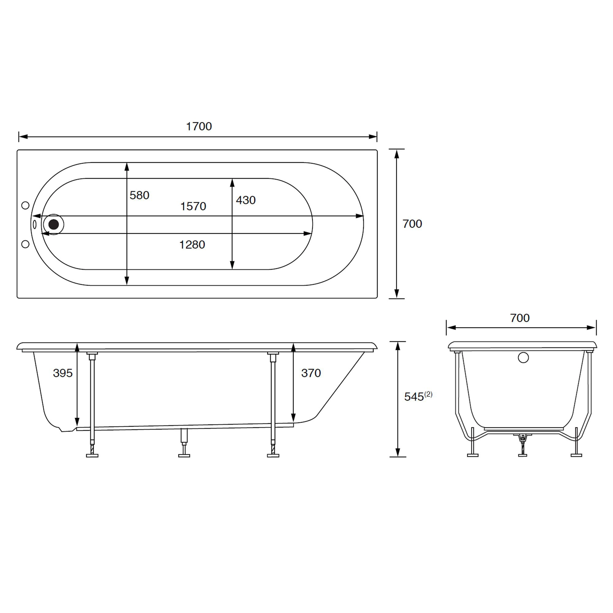 Cooke & Lewis Shaftesbury Acrylic Rectangular White Straight 2 Tap Hole Bath (L)1700mm (W)700mm 5 Cooke & Lewis Shaftesbury Acrylic Rectangular White Straight 2 Tap Hole Bath (L)1700mm (W)700mm - Image 3