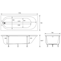 Cooke & Lewis Shaftesbury Supercast Acrylic Rectangular White Straight 2 Tap Hole Bath (L)1700mm (W)700mm -Crystal Bathware cooke lewis shaftesbury supercast acrylic rectangular white straight 2 tap hole bath l 1700mm w 700mm04060666 01t