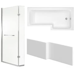 Cooke & Lewis Solarna Acrylic L-shaped Shower Bath, Panel & Screen Set, (L)1700mm (W)850mm