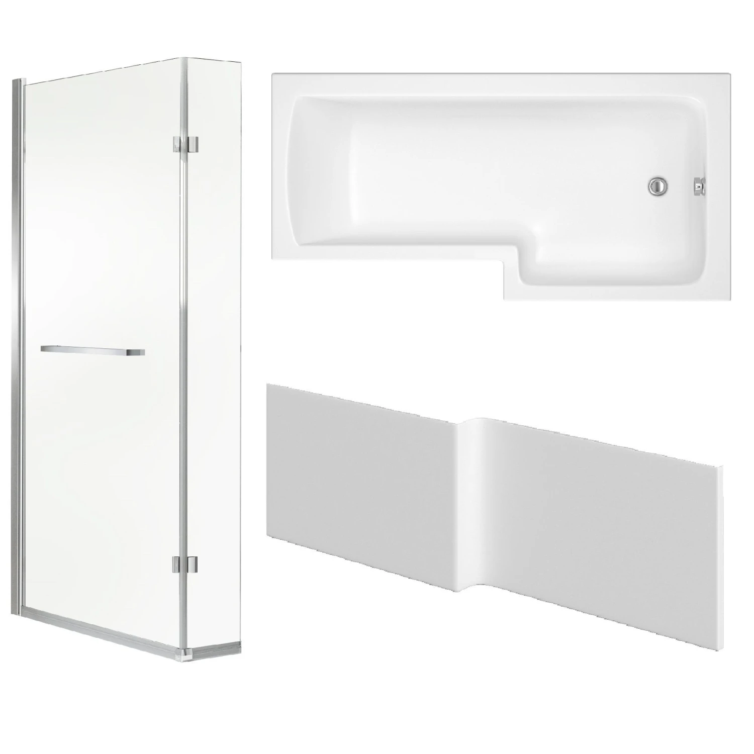Cooke & Lewis Solarna Acrylic L-shaped Shower Bath, Panel & Screen Set, (L)1700mm (W)850mm 2 Cooke & Lewis Solarna Acrylic L-shaped Shower Bath, Panel & Screen Set, (L)1700mm (W)850mm