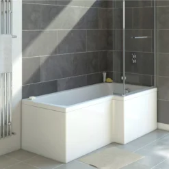 Cooke & Lewis Solarna Acrylic Right-handed L-shaped White Shower 0 Tap Hole Bath (L)1500mm (W)850mm -Crystal Bathware cooke lewis solarna acrylic right handed l shaped white shower 0 tap hole bath l 1500mm w 850mm3663602250906 01i