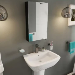 Croydex Dawley Matt Black Single Mirrored Cabinet -Crystal Bathware croydex dawley matt black single mirrored cabinet5012044112477 01i bq