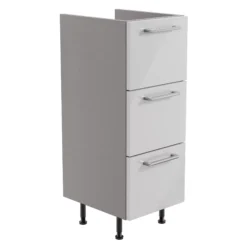 Ennis Gloss Light Grey Modern Freestanding 3 Drawer Base Unit (W)295mm (H)820mm