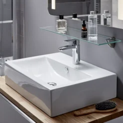 GoodHome Albena White Rectangular Counter-mounted Counter Top Basin (W)54cm -Crystal Bathware goodhome albena white rectangular counter mounted counter top basin w 54cm3663602954699 01i