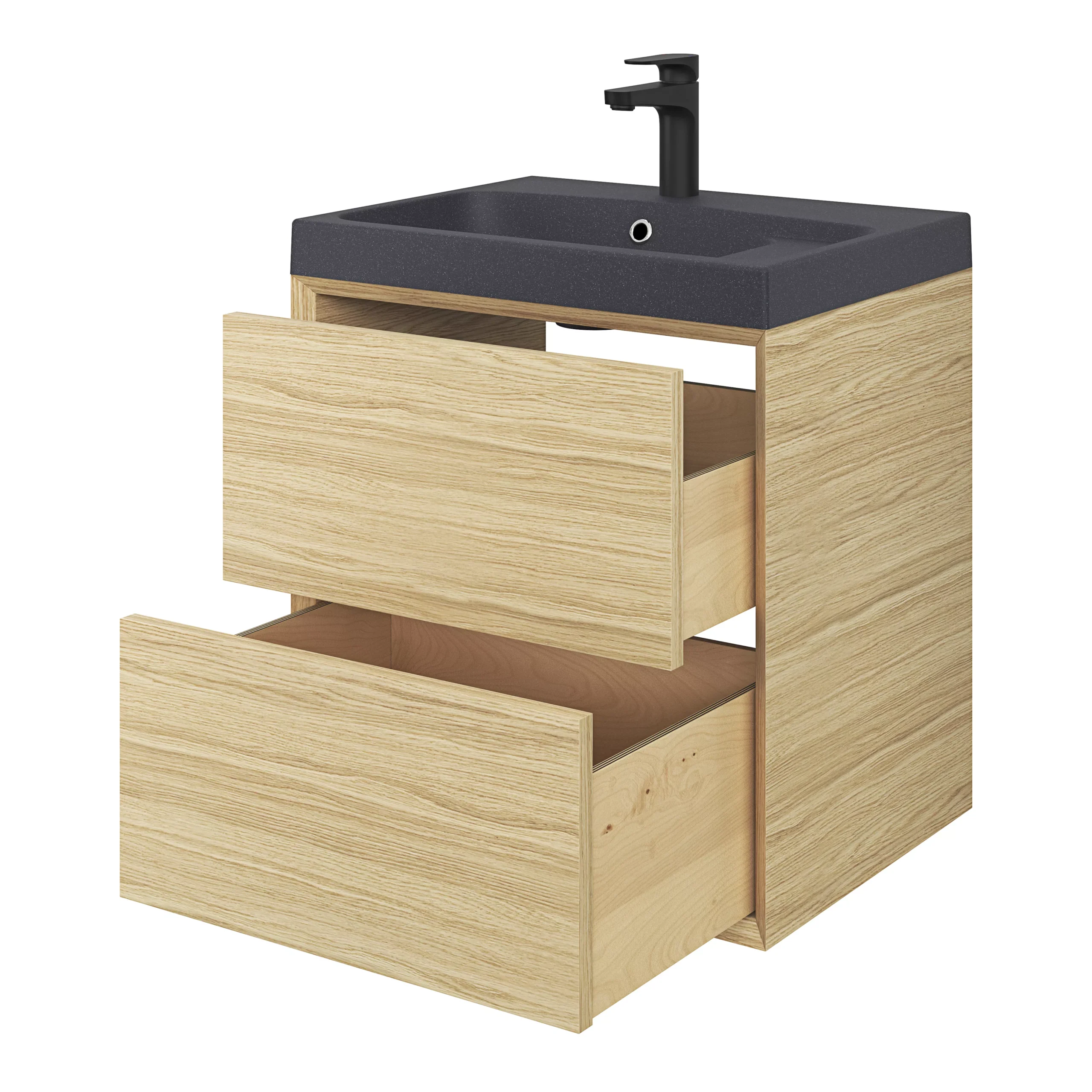 GoodHome Avela Matt Oak Effect Freestanding Vanity Unit & Basin Set (W)604mm (H)934mm 9 GoodHome Avela Matt Oak Effect Freestanding Vanity Unit & Basin Set (W)604mm (H)934mm - Image 7