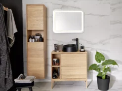 GoodHome Avela Matt Oak Effect Square Edge Chipboard Bathroom Worktop 1.8cm X 45cm X 80cm -Crystal Bathware goodhome avela matt oak effect square edge chipboard bathroom worktop 1 8cm x 45cm x 80cm5059340017877 42i