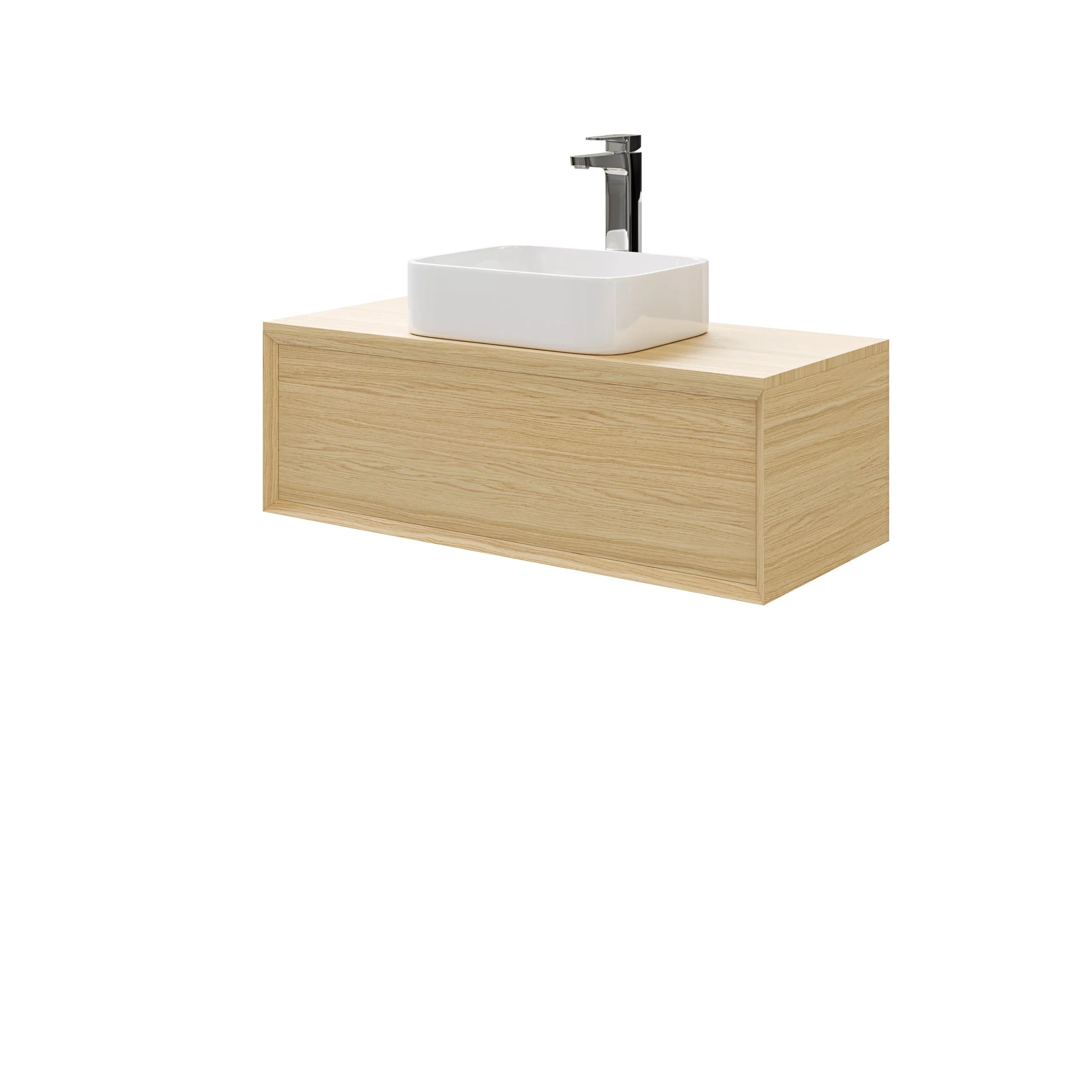 GoodHome Avela Matt Oak Effect Wall-mounted Bathroom Vanity Unit (H)31.7cm (W)100cm 6 GoodHome Avela Matt Oak Effect Wall-mounted Bathroom Vanity Unit (H)31.7cm (W)100cm - Image 4