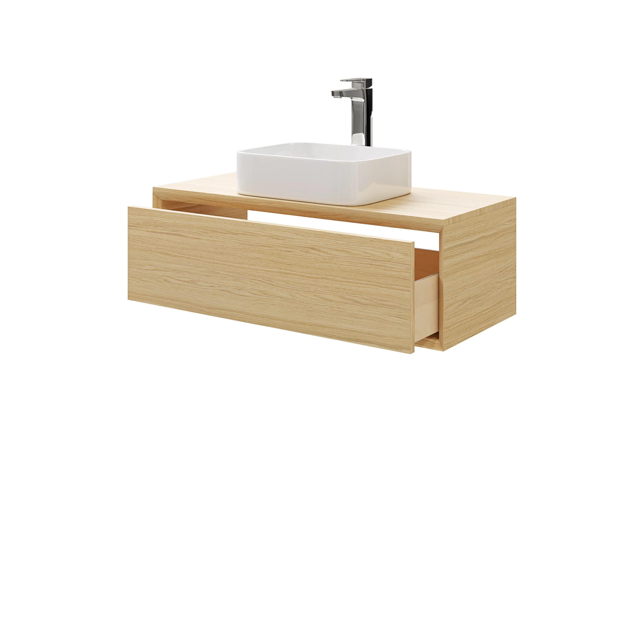GoodHome Avela Matt Oak Effect Wall-mounted Bathroom Vanity Unit (H)31.7cm (W)100cm 7 GoodHome Avela Matt Oak Effect Wall-mounted Bathroom Vanity Unit (H)31.7cm (W)100cm - Image 5