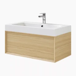 GoodHome Avela Matt Oak Effect Wall-mounted Bathroom Vanity Unit (H)31.7cm (W)80cm -Crystal Bathware goodhome avela matt oak effect wall mounted bathroom vanity unit h 31 7cm w 80cm5059340017969 33c