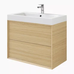 GoodHome Avela Matt Oak Effect Wall-mounted Vanity Unit & Basin Set (W)800mm (H)742mm -Crystal Bathware goodhome avela matt oak effect wall mounted vanity unit basin set w 800mm h 742mm5059340625188 41c bq