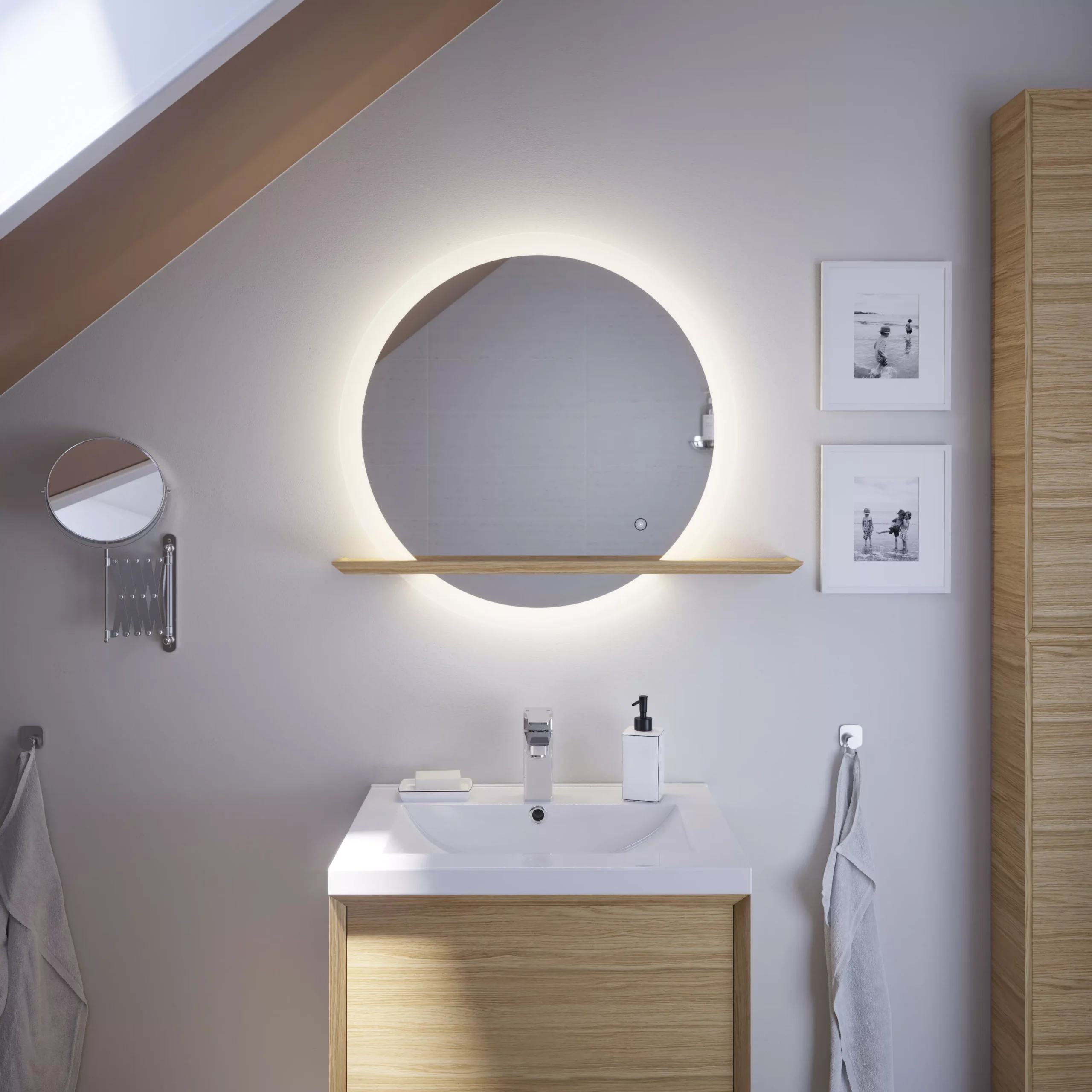 GoodHome Avela Oak Circular Frameless Illuminated Bathroom Mirror (H)700mm (W)800mm 7 GoodHome Avela Oak Circular Frameless Illuminated Bathroom Mirror (H)700mm (W)800mm - Image 5