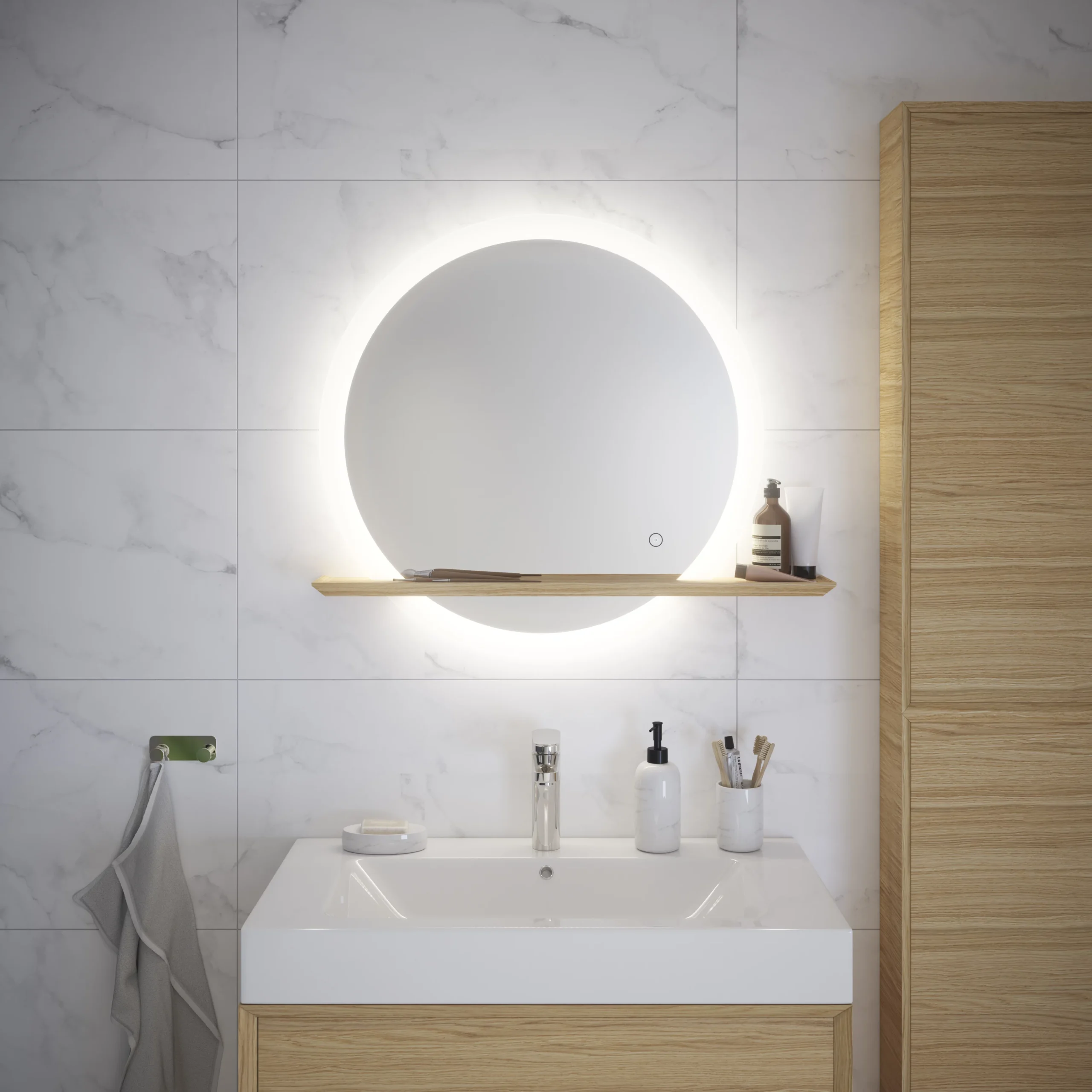 GoodHome Avela Oak Circular Frameless Illuminated Bathroom Mirror (H)700mm (W)800mm 8 GoodHome Avela Oak Circular Frameless Illuminated Bathroom Mirror (H)700mm (W)800mm - Image 6