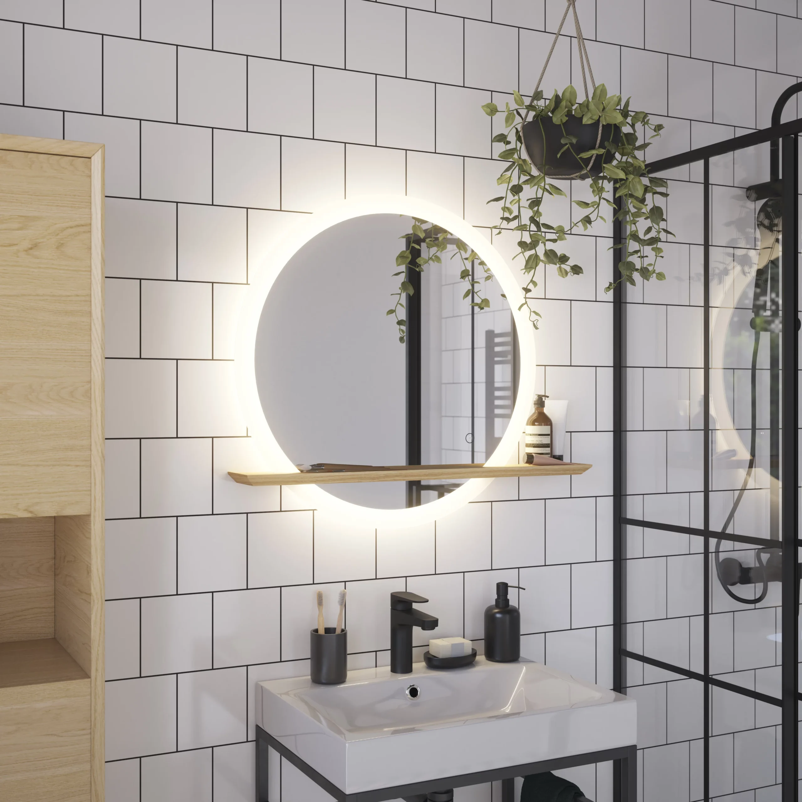 GoodHome Avela Oak Circular Frameless Illuminated Bathroom Mirror (H)700mm (W)800mm 9 GoodHome Avela Oak Circular Frameless Illuminated Bathroom Mirror (H)700mm (W)800mm - Image 7