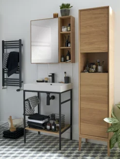 GoodHome Avela Tall Matt Oak Effect Single Bathroom Cabinet (H)170cm (W)40cm -Crystal Bathware goodhome avela tall matt oak effect single bathroom cabinet h 170cm w 40cm5059340014340 20i