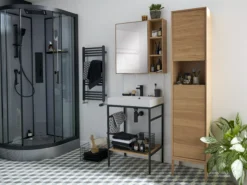 GoodHome Avela Tall Matt Oak Effect Single Bathroom Cabinet (H)170cm (W)40cm -Crystal Bathware goodhome avela tall matt oak effect single bathroom cabinet h 170cm w 40cm5059340014340 40i