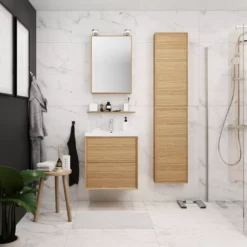GoodHome Avela Tall Matt Oak Effect Single Bathroom Cabinet (H)170cm (W)40cm -Crystal Bathware goodhome avela tall matt oak effect single bathroom cabinet h 170cm w 40cm5059340017877 03i