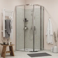 GoodHome Beloya Left-handed Offset Quadrant Shower Enclosure & Tray With Corner Entry Double Sliding Door (W)1000mm (D)800mm -Crystal Bathware goodhome beloya left handed offset quadrant shower enclosure tray with corner entry double sliding door w 1000mm d 800mm5059340136424 01i