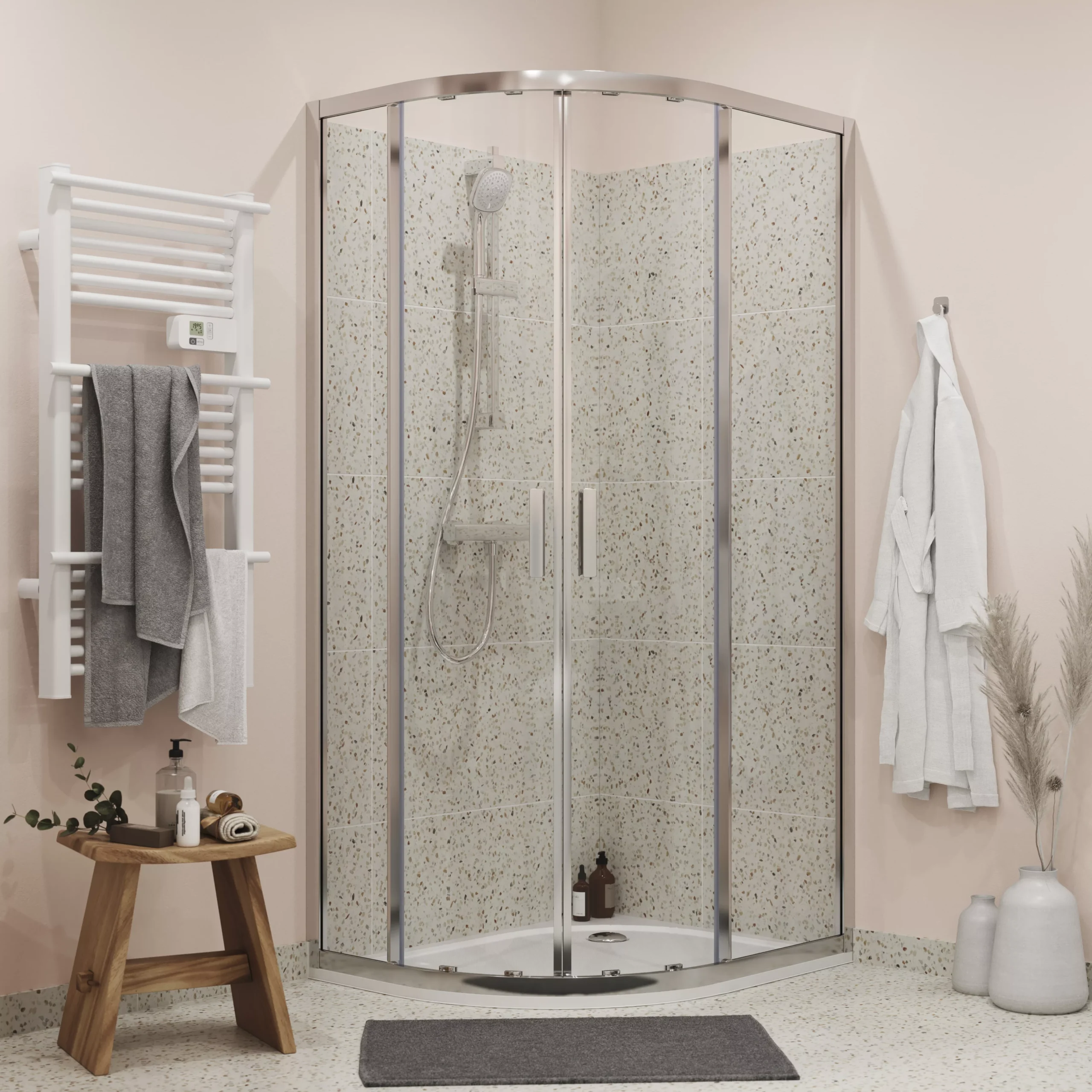 GoodHome Beloya Right-handed Offset Quadrant Shower Enclosure & Tray With Corner Entry Double Sliding Door (W)1000mm (D)800mm 9 GoodHome Beloya Right-handed Offset Quadrant Shower Enclosure & Tray With Corner Entry Double Sliding Door (W)1000mm (D)800mm - Image 7