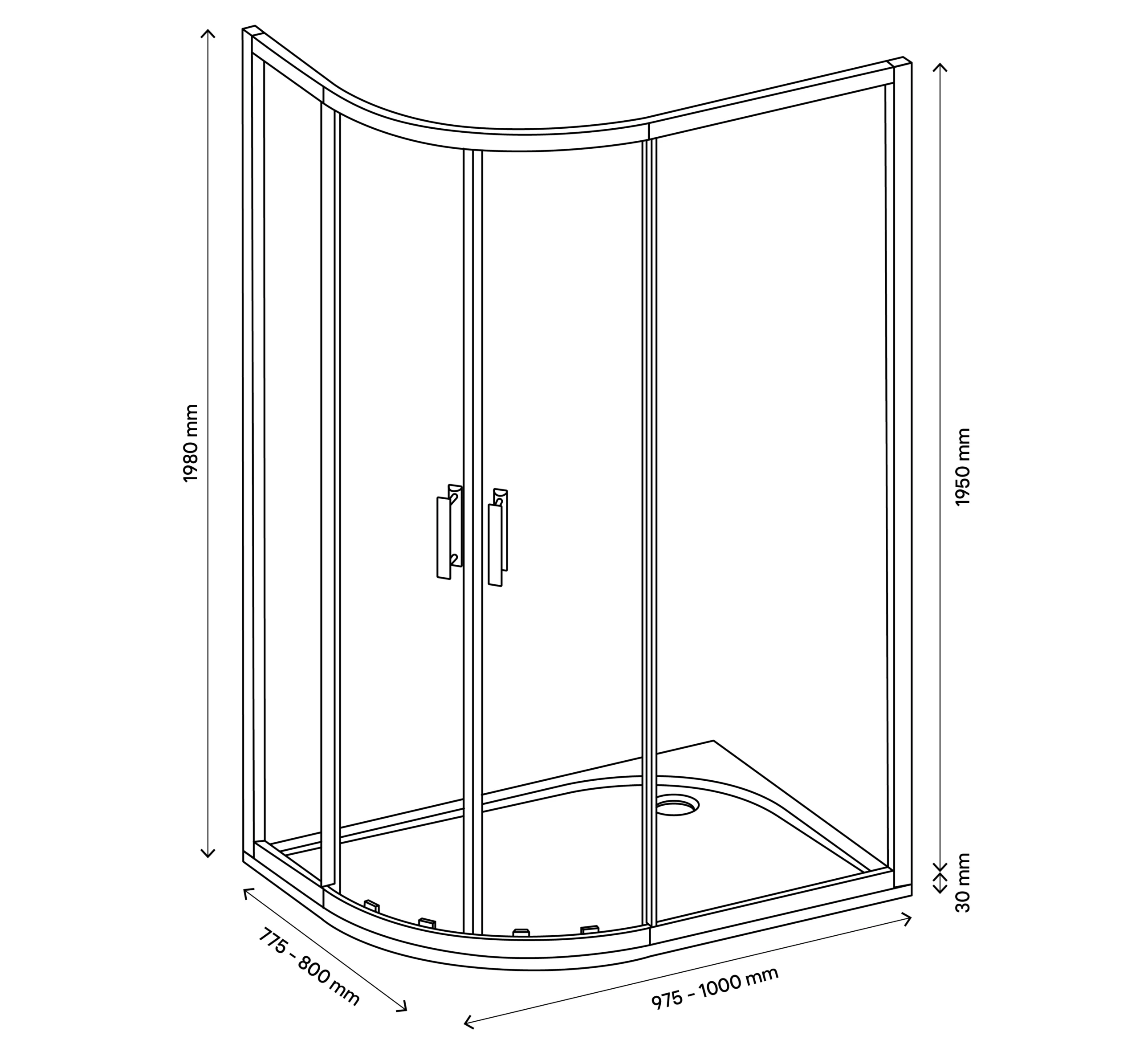 GoodHome Beloya Right-handed Offset Quadrant Shower Enclosure & Tray With Corner Entry Double Sliding Door (W)1000mm (D)800mm 13 GoodHome Beloya Right-handed Offset Quadrant Shower Enclosure & Tray With Corner Entry Double Sliding Door (W)1000mm (D)800mm - Image 11