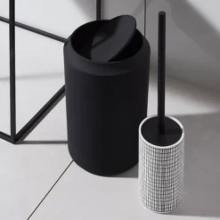 GoodHome Blenny White & Black Polymer Resin & Stainless Steel Toilet Brush & Holder -Crystal Bathware goodhome blenny white black polymer resin stainless steel toilet brush holder5059340203409 01i