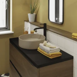 GoodHome Cadelia Matt Black Square Edge Chipboard & Laminate Bathroom Worktop 2cm X 45.5cm X 100.5cm -Crystal Bathware goodhome cadelia matt black square edge chipboard laminate bathroom worktop 2cm x 45 5cm x 100 5cm5059340393667 01i