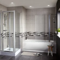 GoodHome Calera Straight Silver Effect Frame Bath Screen, (H)140cm (W)1040mm -Crystal Bathware goodhome calera straight silver effect frame bath screen h 140cm w 1040mm3663602769576 04bq