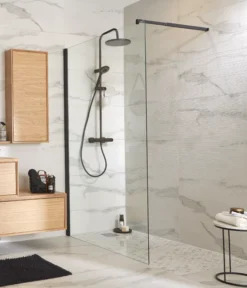 GoodHome Cavally 3-spray Pattern Black Thermostatic Shower Kit -Crystal Bathware goodhome cavally 3 spray pattern black thermostatic shower kit3663602440628 01i