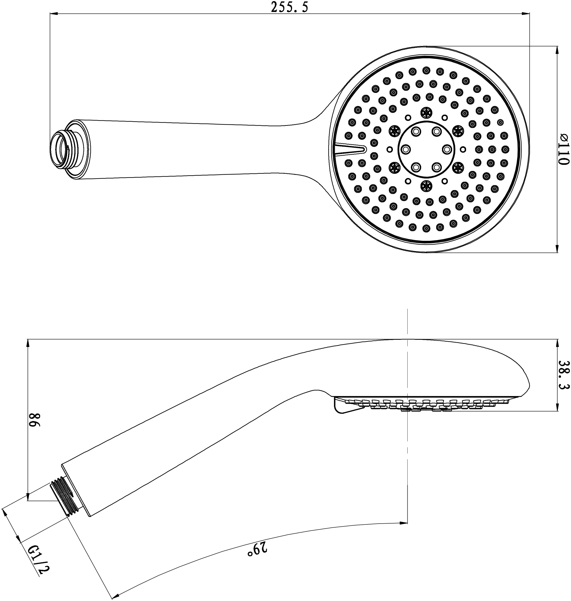 GoodHome Cavally Black Matt 3-spray Pattern Fixed Shower Head, 255.5mm 4 GoodHome Cavally Black Matt 3-spray Pattern Fixed Shower Head, 255.5mm - Image 2