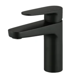 GoodHome Cavally Medium Matt Black Round Deck-mounted Manual Basin Mono Mixer Tap