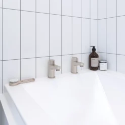 GoodHome Cavally Nickel Effect Bath Pillar Tap, Pair -Crystal Bathware goodhome cavally nickel effect bath pillar tap pair5059340185439 01i